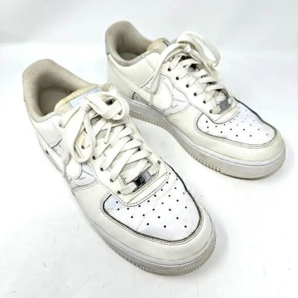 Nike Air Force 1 White Leather Low Top '07 Mini Checks Sneakers‎ Size 8.5